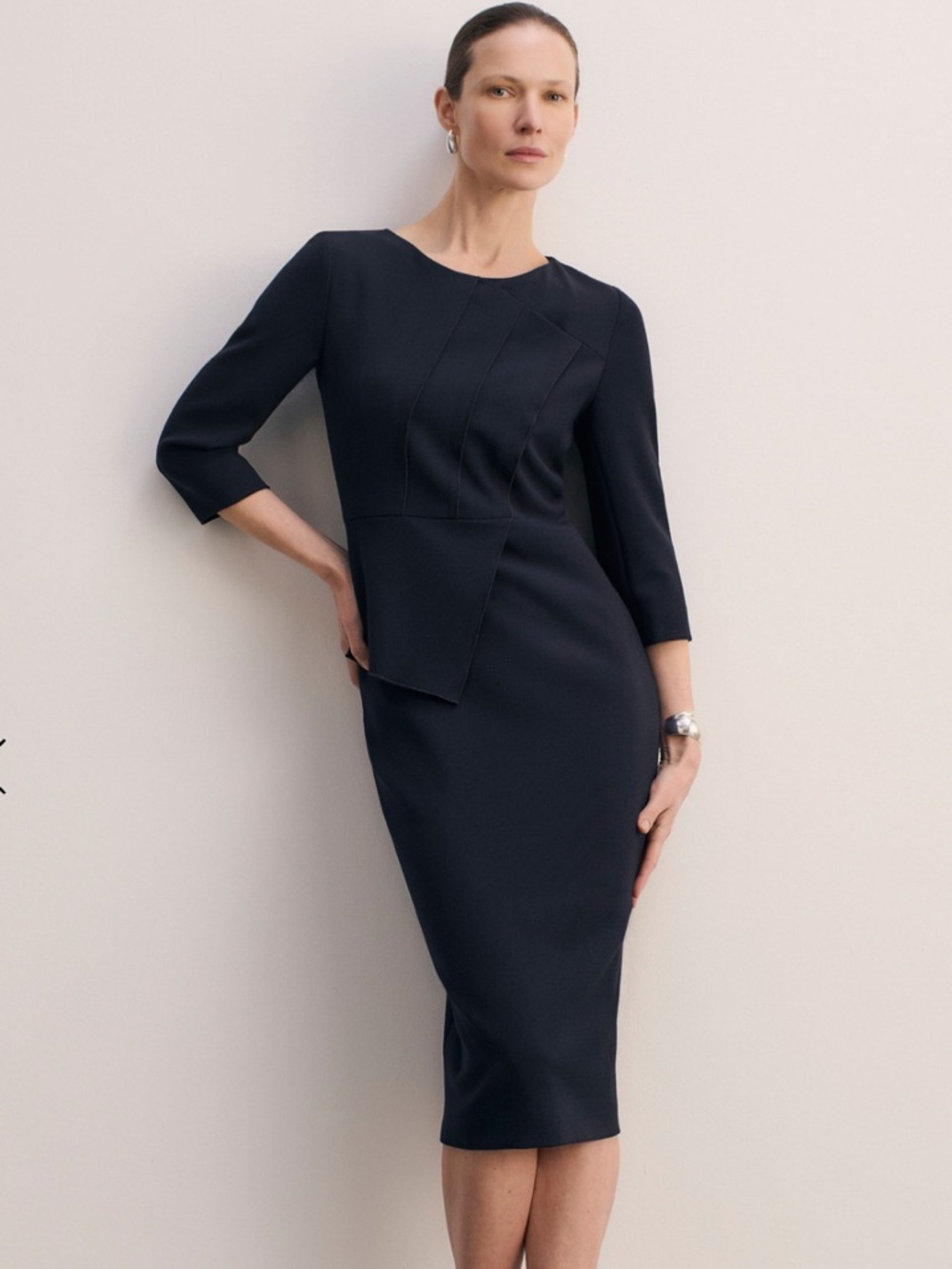 The Fold Laviano Sculpt Stretch Crepe Dress Navy size 12